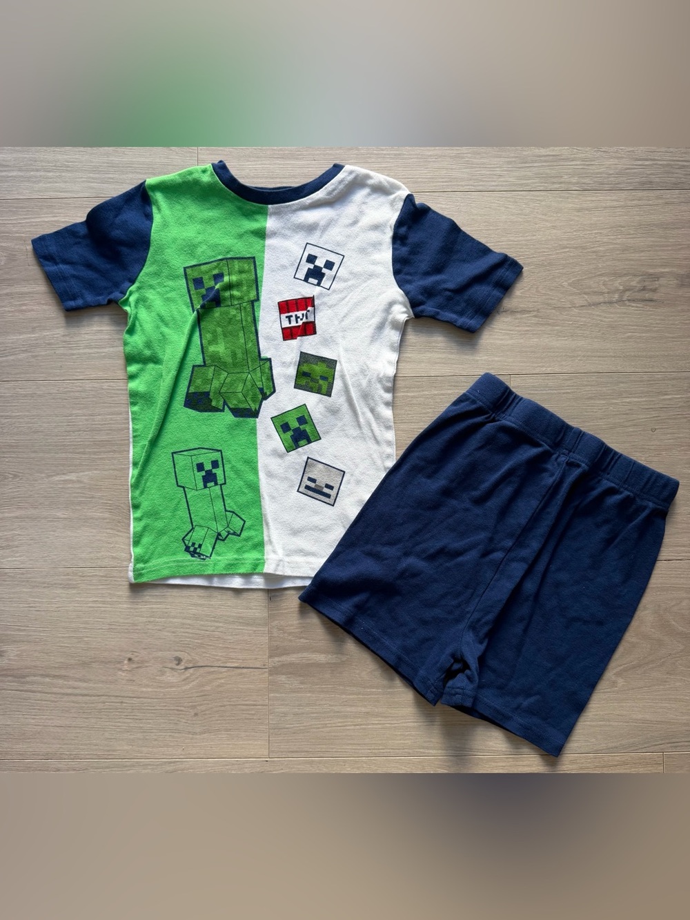 Minecraft-Inspired Boys Green & Navy Short Pajama Set